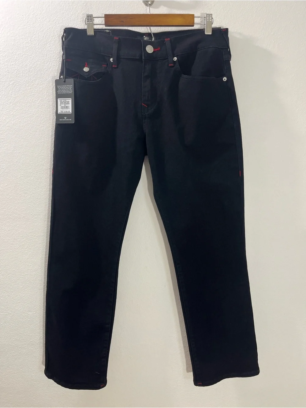 True Religion Ricky Applique SN Flap Straight “2SB Black Rinse” 32x30 #701564